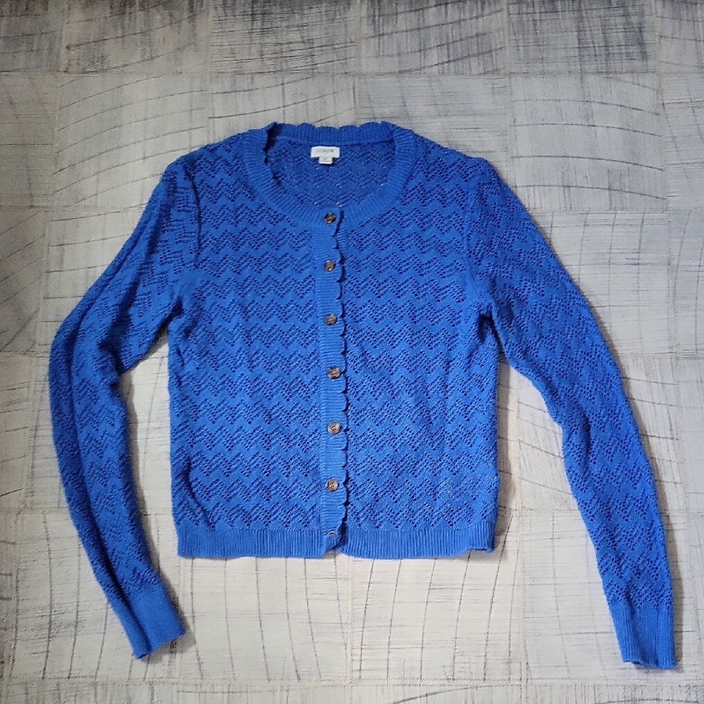 J. Crew Factory Scalloped Pointelle Cardigan Sweater - Medium